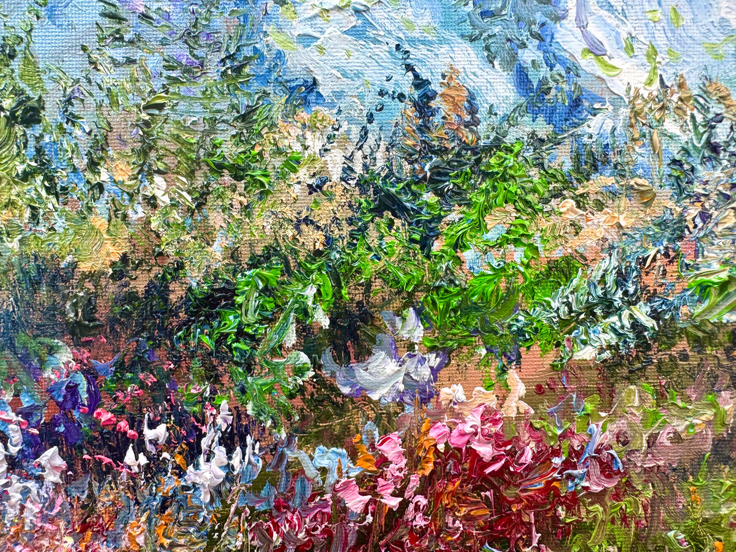 Original Oil Painting 16x20" – Windflower Field Landscape – Floral Meadow Mountain – Nature Wall Art on Canvas