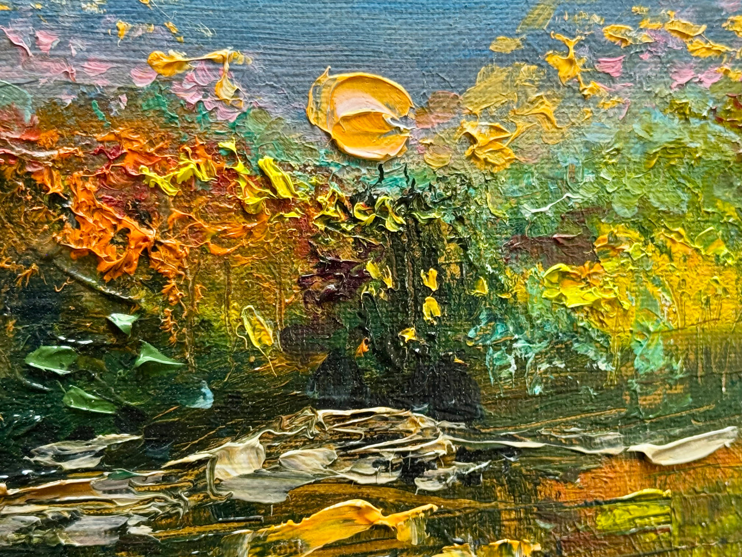 Fall River Oil Painting 8x10, Original Art Maine Landscape, Lupine Field Forest, Stretched Canvas Wall Art