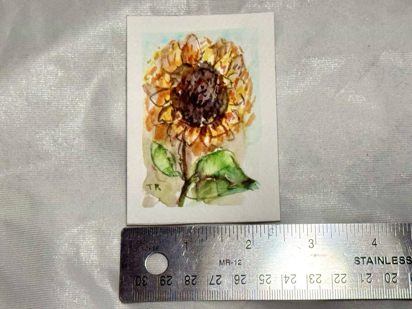ACEO Watercolor Sunflower ORIGINAL Art ATC Painting Flower Floral Mini 2.5x3.5