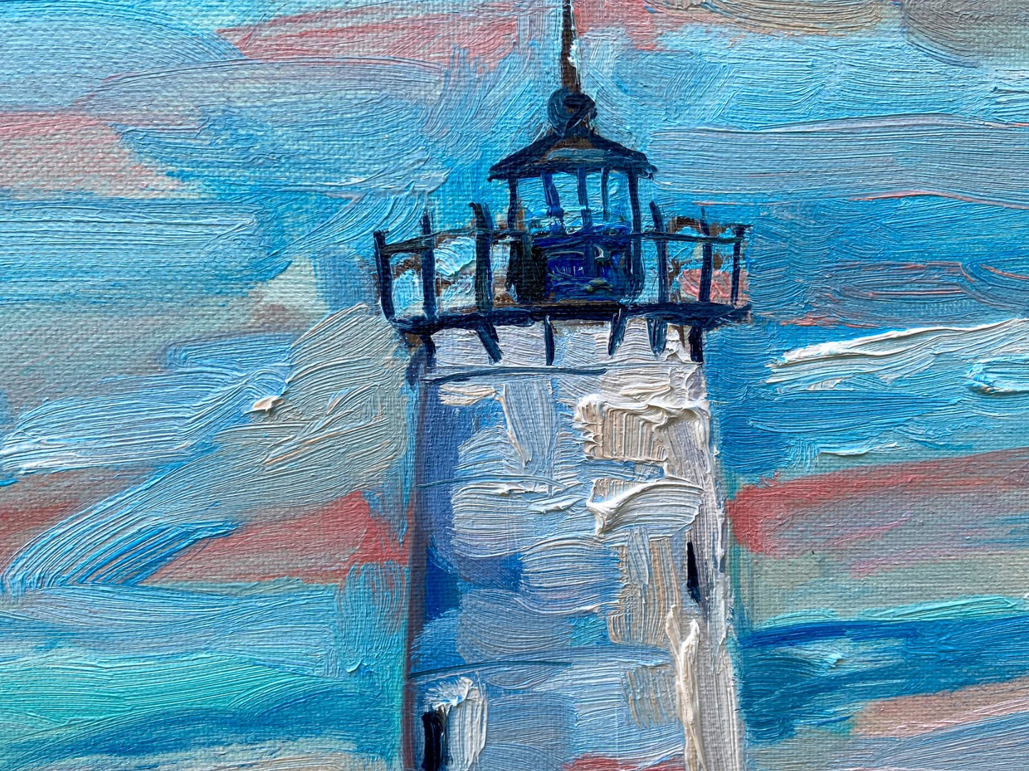 Portsmouth Harbor Lighthouse oil painting ORIGINAL art Seascape ocean 16x20"