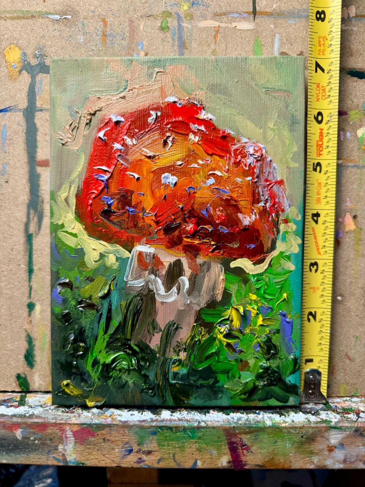 Red mushroom Oil painting ORIGINAL art Fly agaric Amanita forest artwork 5x7