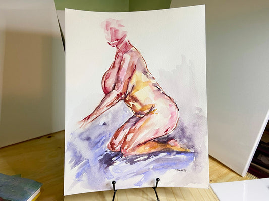 Painting WATERCOLOR ORIGINAL Art Woman Body positive Naked Nude Artwork 11x14"