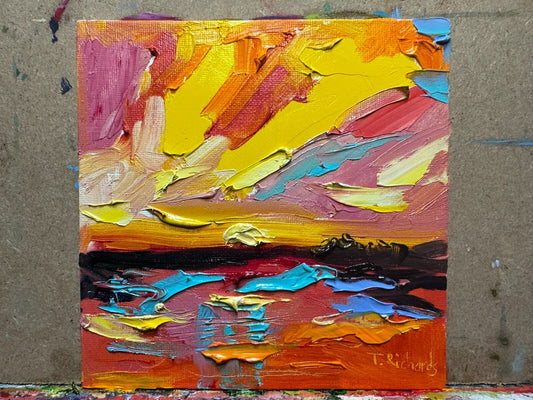 Ocean Oil painting ORIGINAL art Seascape artwork small sunset landscape 6x6"