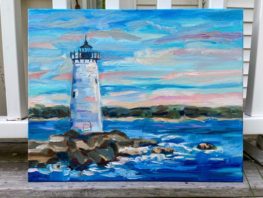 Portsmouth Harbor Lighthouse oil painting ORIGINAL art Seascape ocean 16x20"
