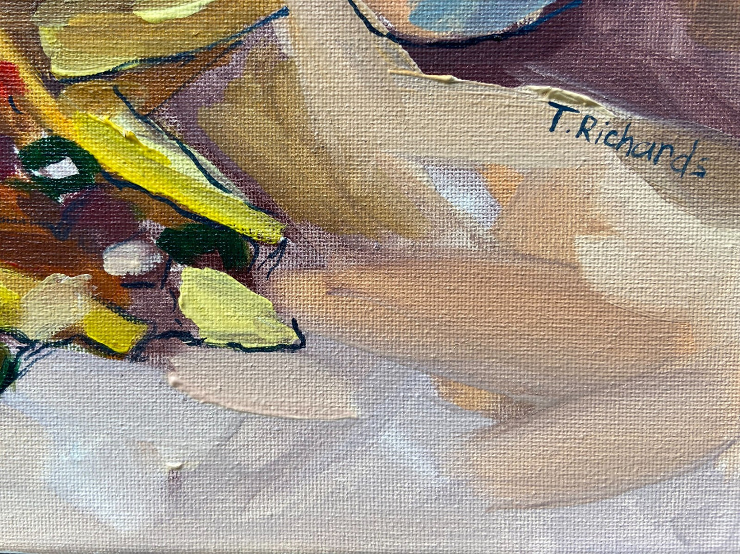 Oil painting ORIGINAL art Burger wall art fast food fries artwork 12x12"
