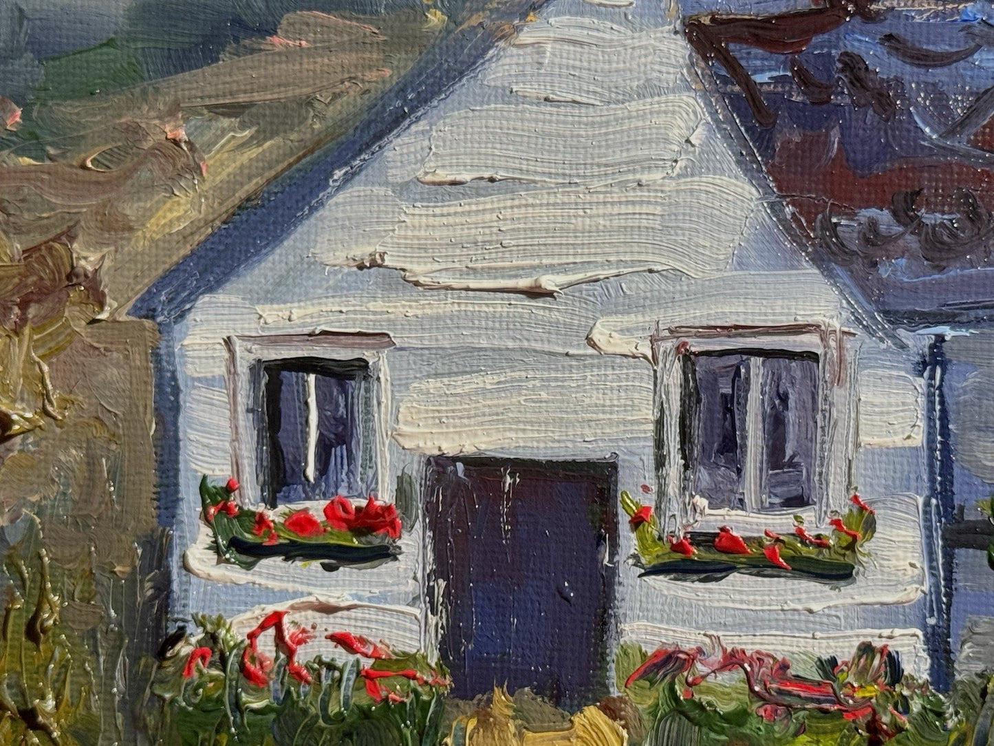 Farmhouse Oil painting ORIGINAL art Cottage House Flower Garden landscape 8x10