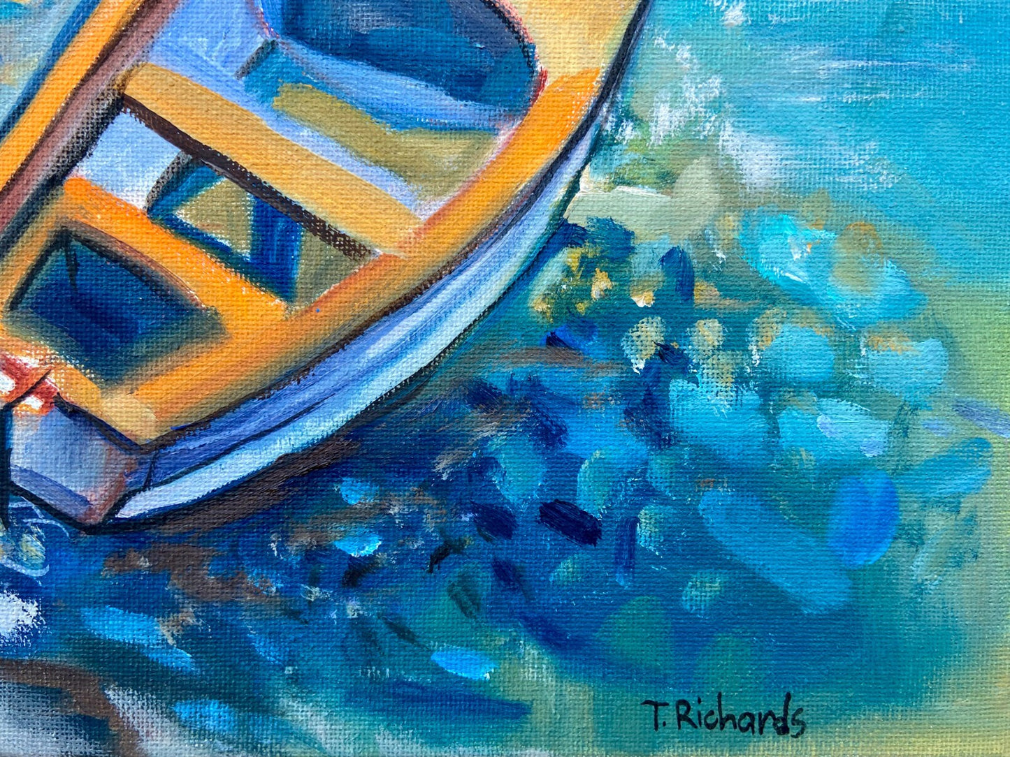 Boat Oil painting ORIGINAL art seascape lake marine ocean artwork signed 12x16"