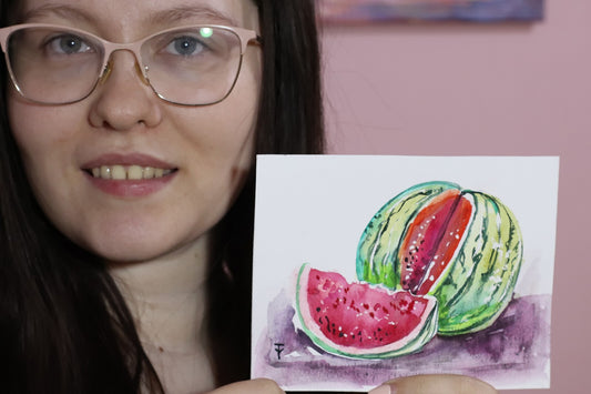 Watermelon Painting Fruit ORIGINAL Art WATERCOLOR Small Artwork Wall Art 5x6.4"