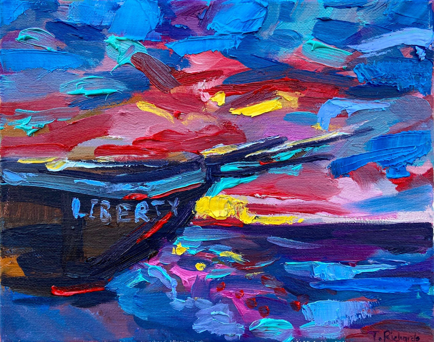 Oil painting ORIGINAL art Ocean boat artwork seascape marine Impasto 8x10"