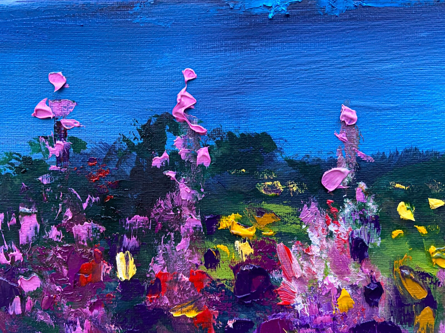 Original art oil painting Landscape mountain artwork Lake lupines Alaska 18x24"