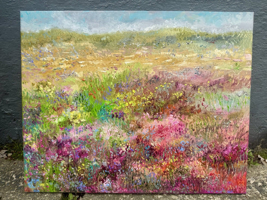 Oil painting ORIGINAL art Windflower field Landscape Floral Flowers 16x20”
