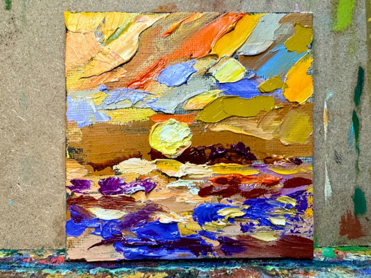 Oil painting ORIGINAL art Ocean seascape Lake river artwork sky Sunrise dawn 4x4