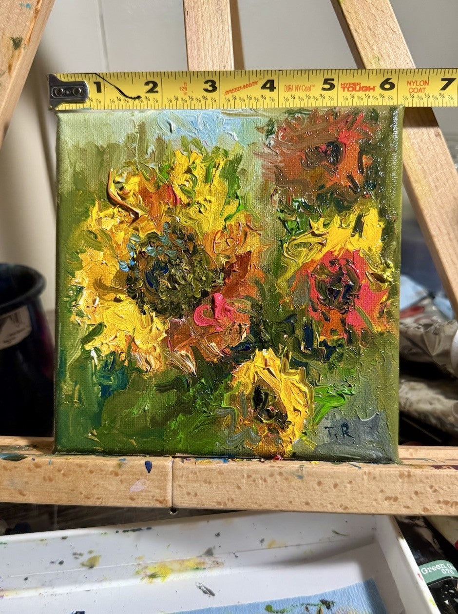 Sunflower Oil painting ORIGINAL art floral Flower artwork Still Life Artwork 6x6