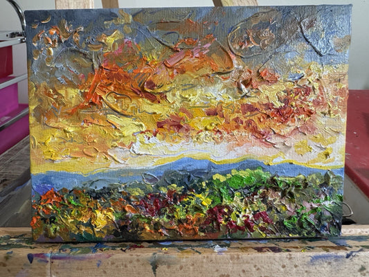 Wildflowers Oil painting ORIGINAL art Sunset floral field Mountain Landscape 5x7