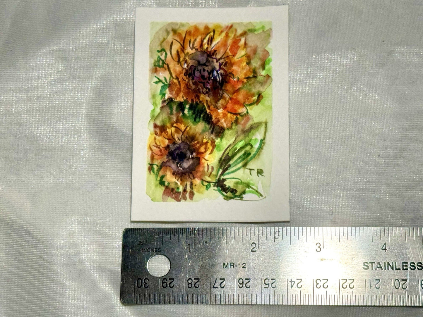 ACEO Watercolor Sunflower ORIGINAL Art ATC Painting Flower Floral Mini 2.5x3.5