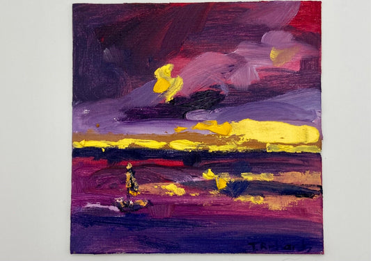 ORIGINAL oil painting Sailboat boat seascape artwork Nature night sky clouds 5x5