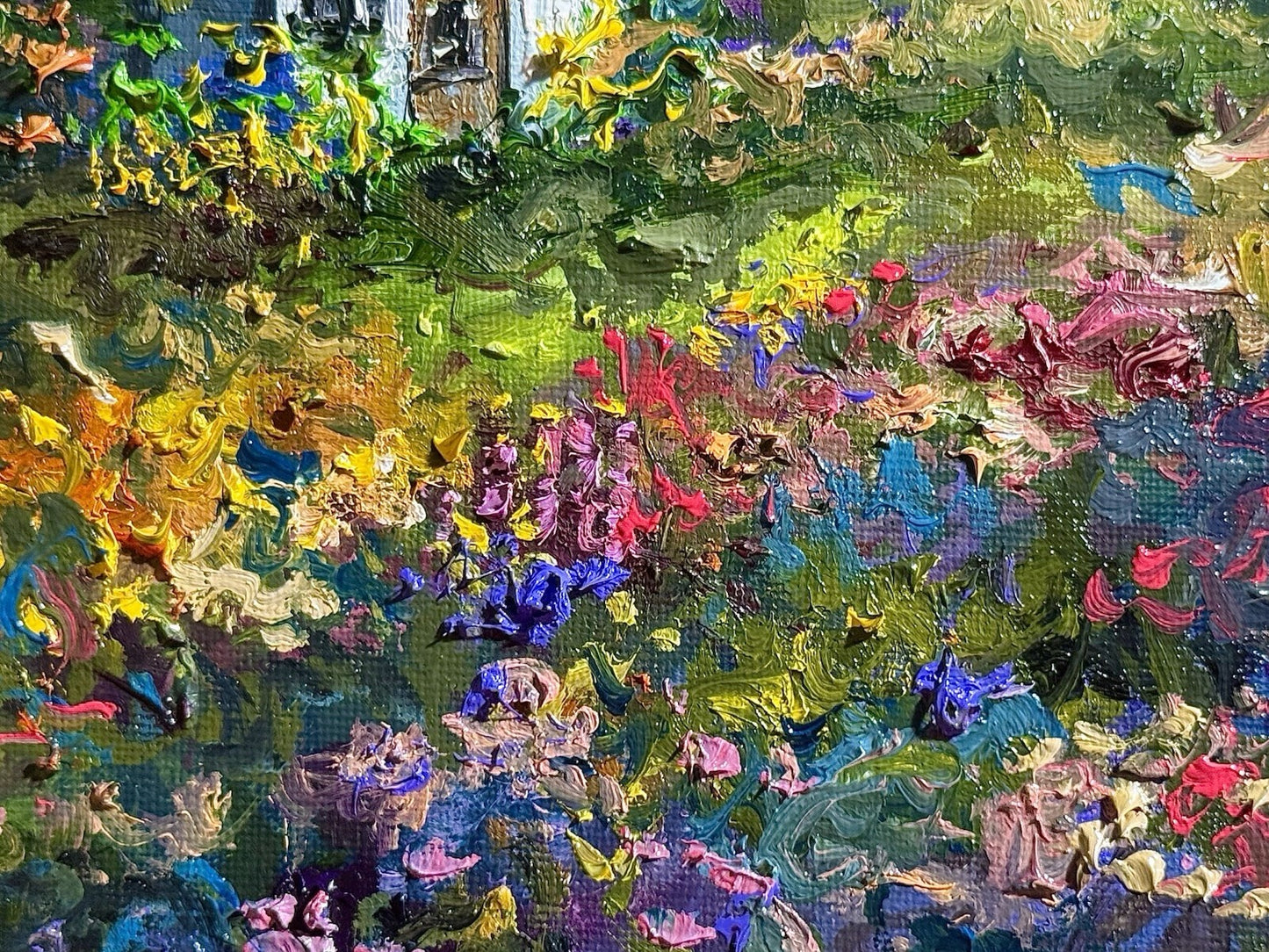 Farmhouse Oil painting ORIGINAL art Cottage House Flower Garden landscape 8x8