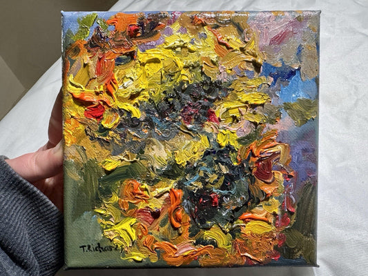 Sunflower Oil painting ORIGINAL art floral Flower artwork Still Life Signed 6x6"