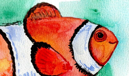 Painting ORIGINAL Art Clownfish Fish Watercolor Sealife Wall Art 5,9x8,2"