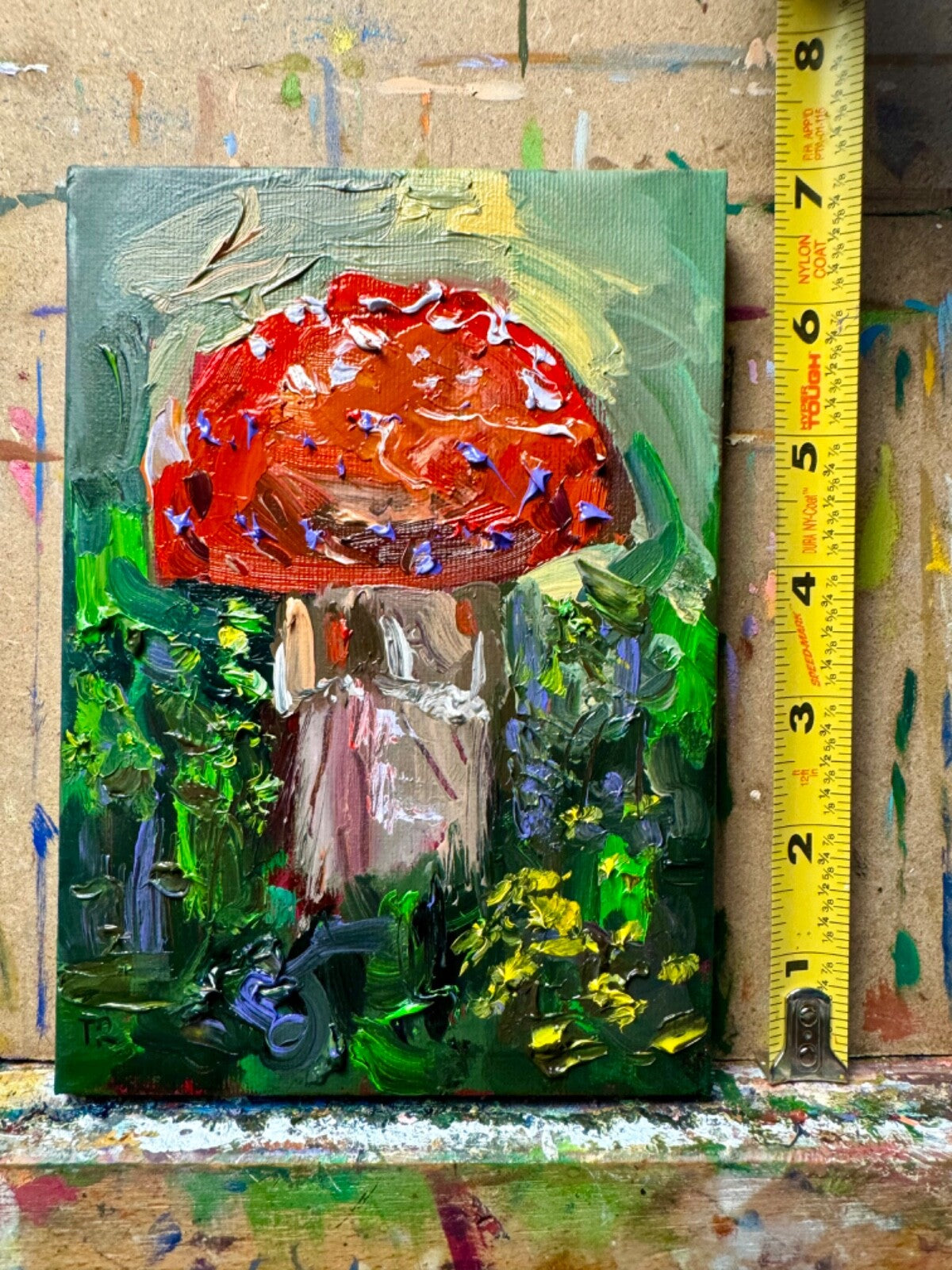 Red mushroom Oil painting ORIGINAL art Fly agaric Amanita forest artwork 5x7
