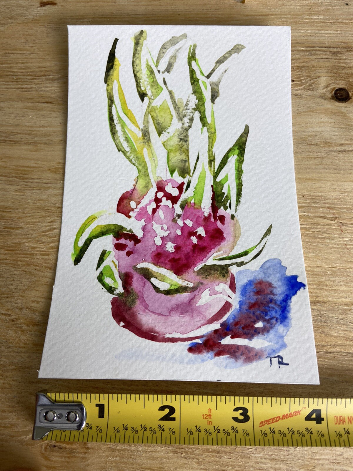 WATERCOLOR painting Dragon fruit ORIGINAL art Pitaya small artwork Food 4x6"
