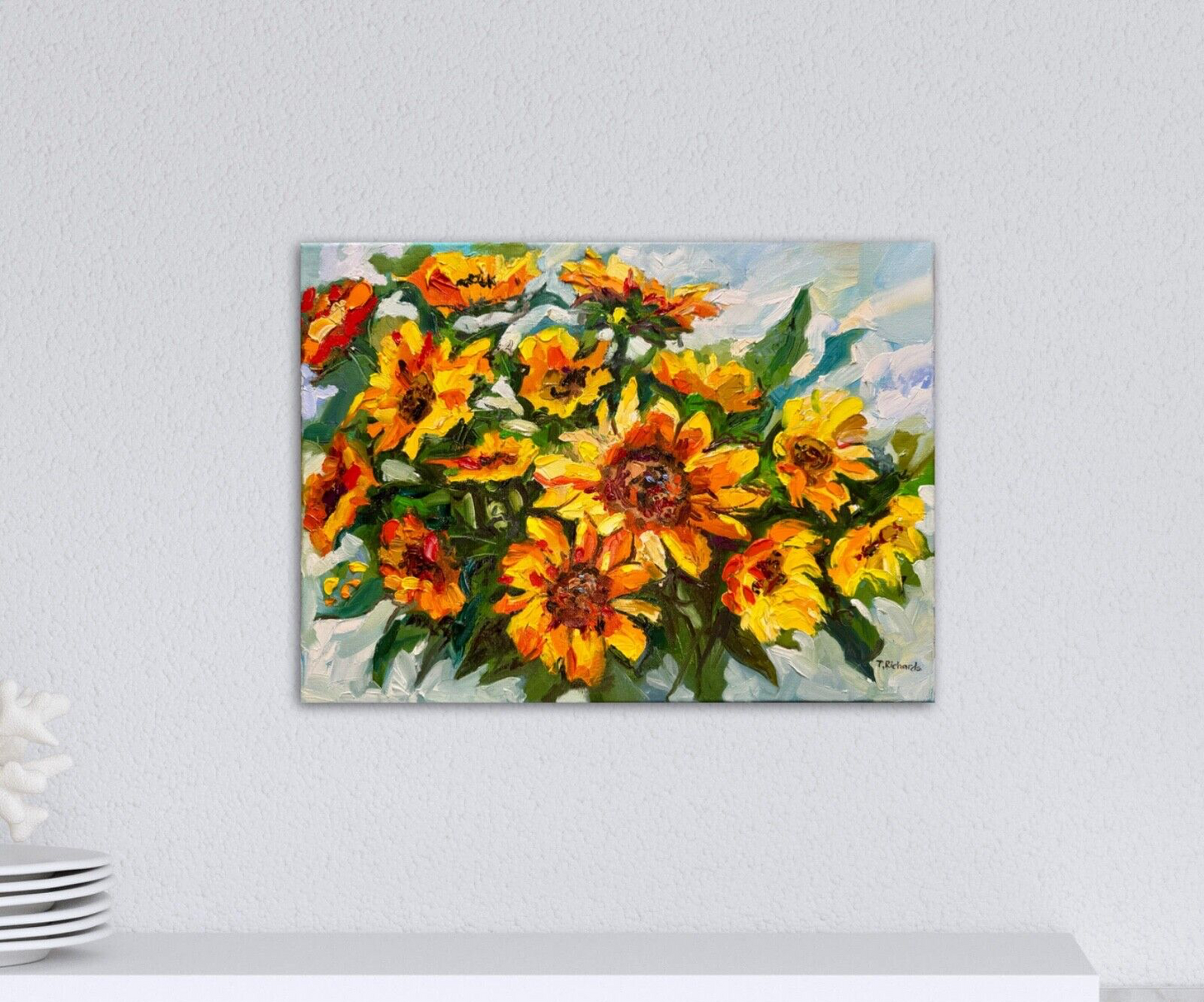 Oil painting ORIGINAL art Sunflower Flower Bouquet floral artwork signed 12x16"