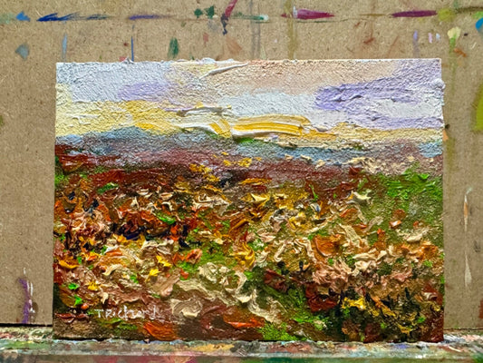 Wildflowers Oil painting ORIGINAL art Mount floral field artwork Landscape 5x7"