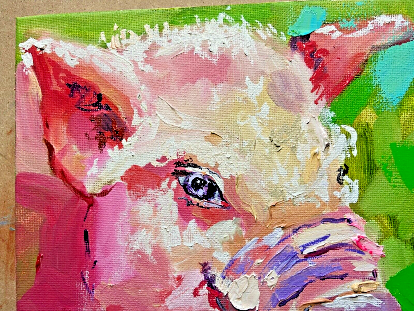 Oil painting Pig ORIGINAL art piglet Oil artwork Farm animal 8x8"
