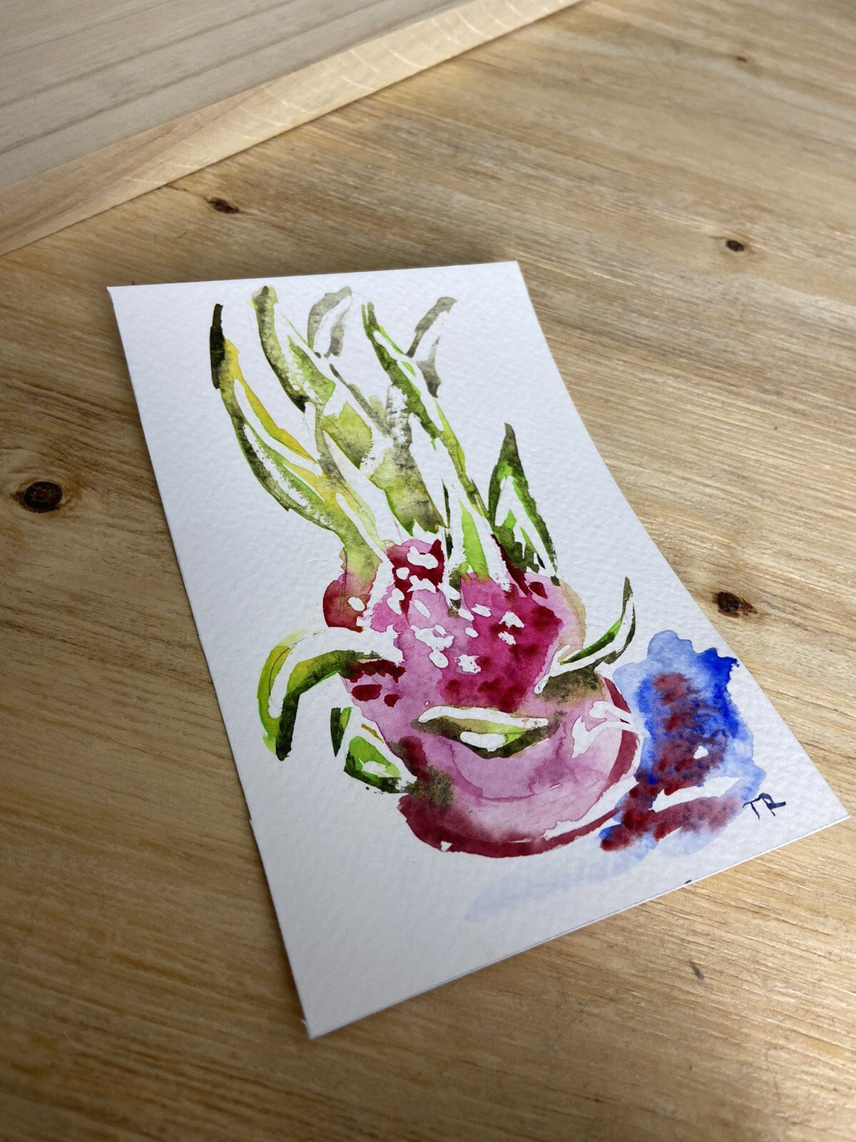 WATERCOLOR painting Dragon fruit ORIGINAL art Pitaya small artwork Food 4x6"