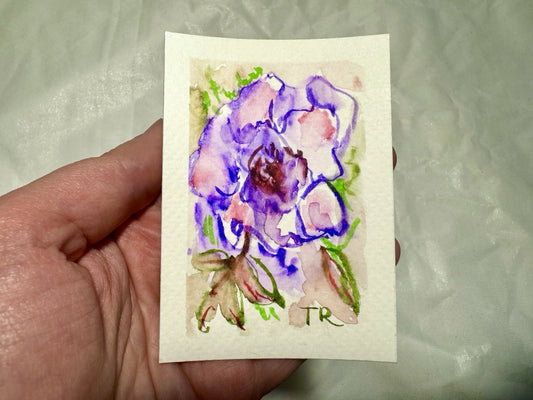 ACEO Watercolor Wild Rose ORIGINAL Art ATC Painting Miniature Flower 2.5x3.5"
