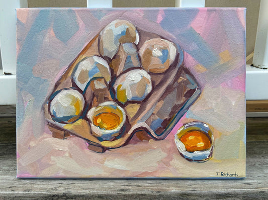 ORIGINAL art oil painting Eggs carton art still life artwork food breakfast 9x12