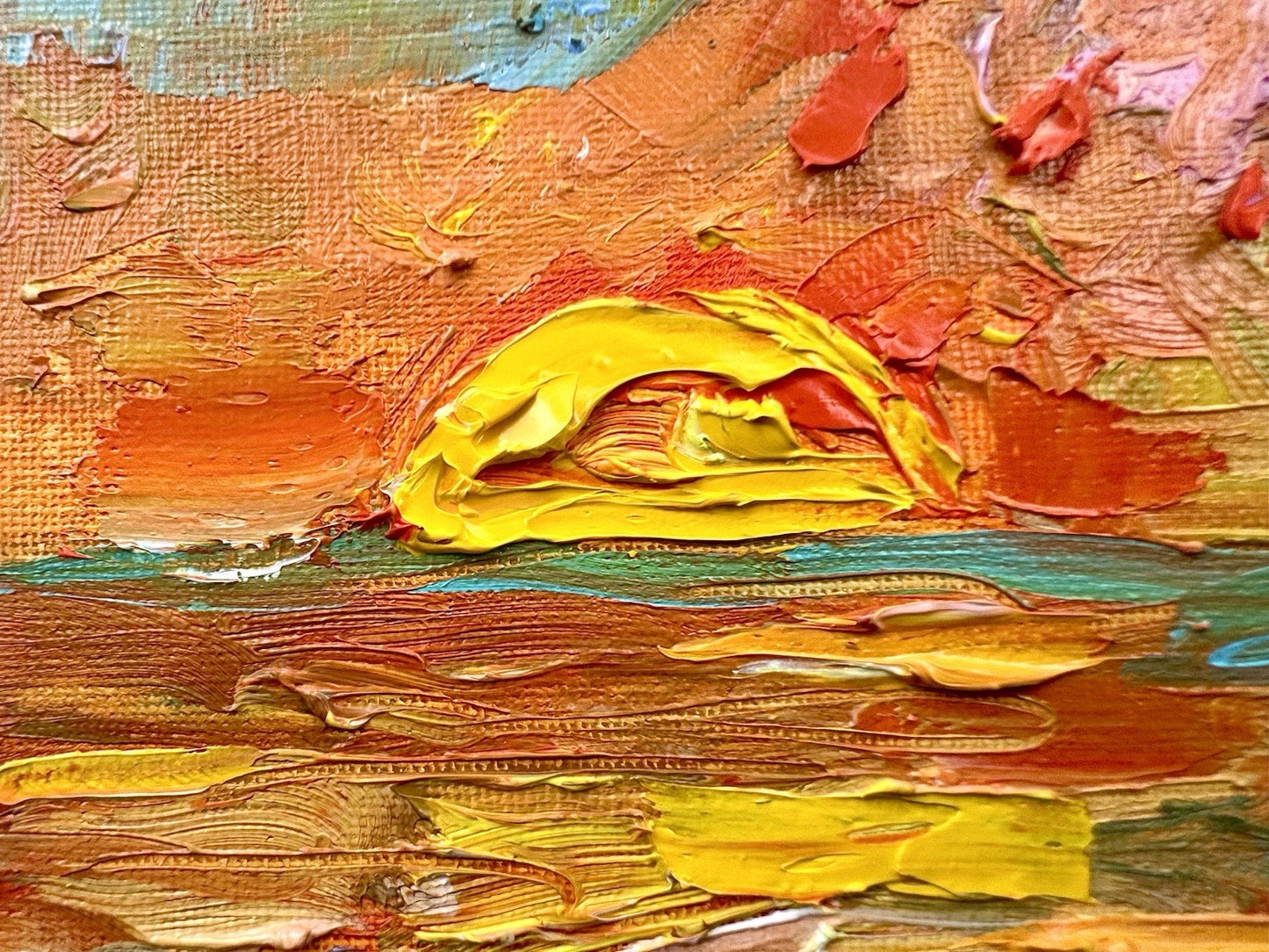 Oil painting ORIGINAL art Flamingo Sunset Ocean landscape Seascape Signed 12x16"