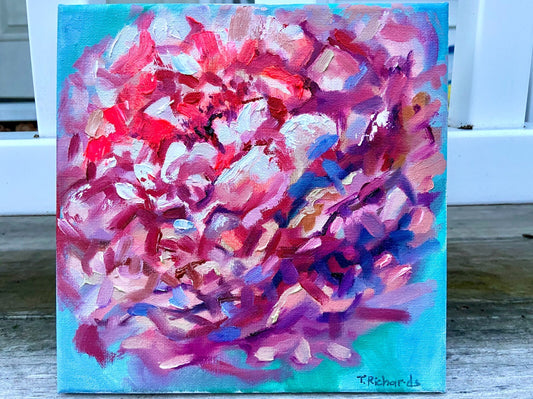 Oil painting Flower ORIGINAL art Peony artwork floral wall art on canvas 8x8"