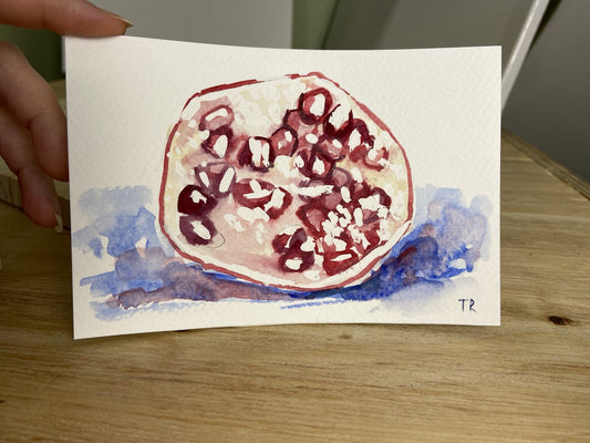 WATERCOLOR painting ORIGINAL art Pomegranate fruit artwork Food wall art 4x6"