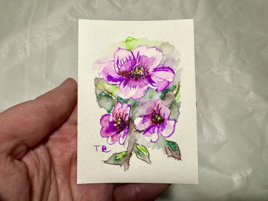 ACEO Watercolor Forget-me-nots ORIGINAL Art ATC Painting Flower Floral 2.5x3.5