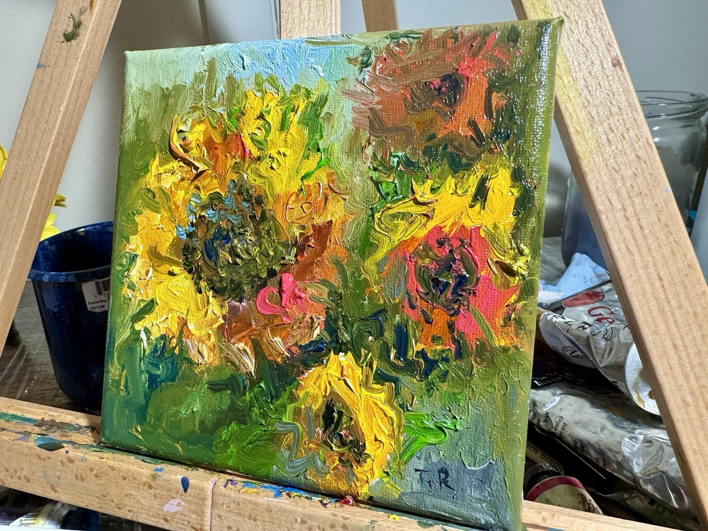 Sunflower Oil painting ORIGINAL art floral Flower artwork Still Life Artwork 6x6