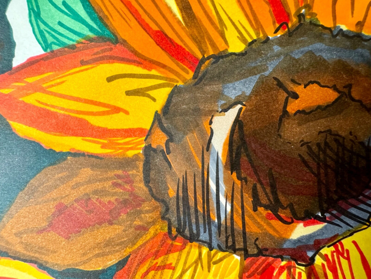 Sunflowers painting ORIGINAL art Flower floral Markers on thin paper signed 8x10