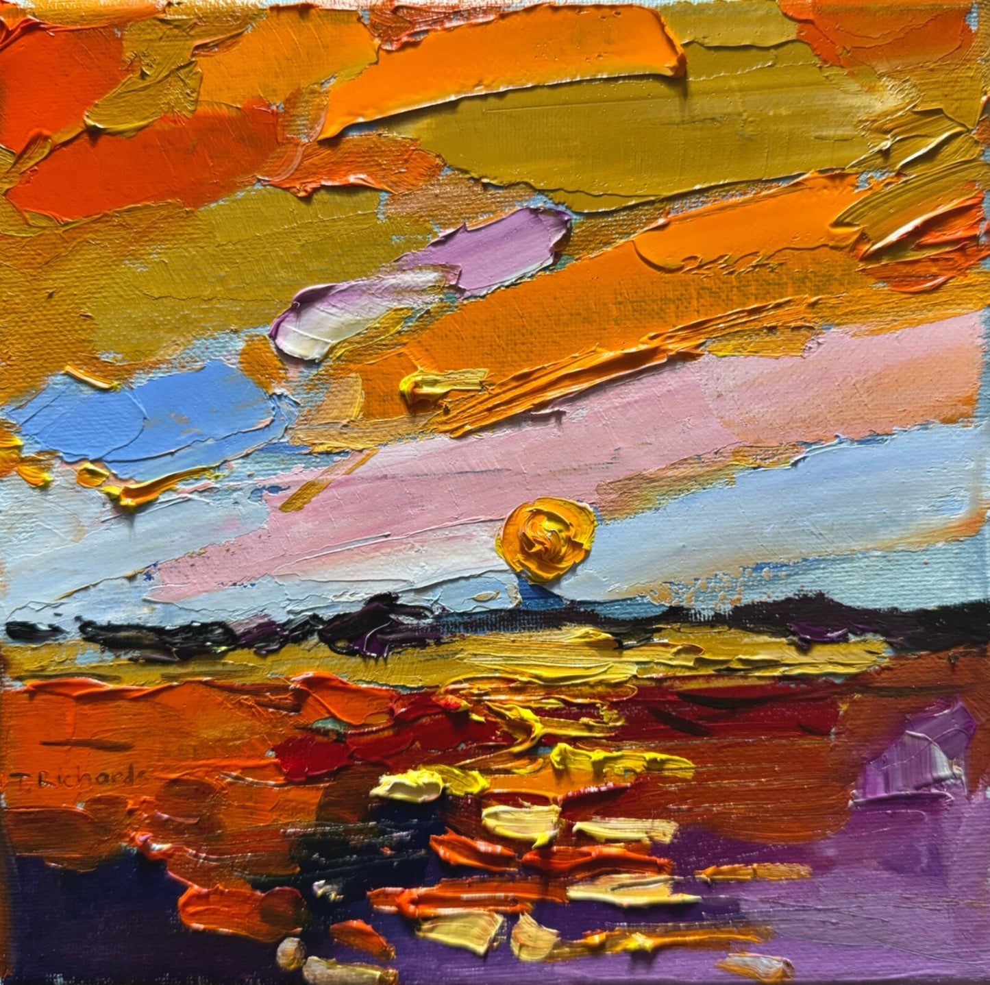 Oil painting ORIGINAL art Ocean artwork small sunset Seascape landscape 8x8"