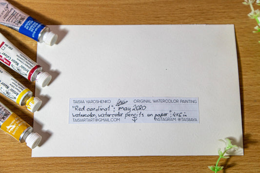 Painting WATERCOLOR ORIGINAL Art Northern Cardinal Bird Artwork wall art 4x6"