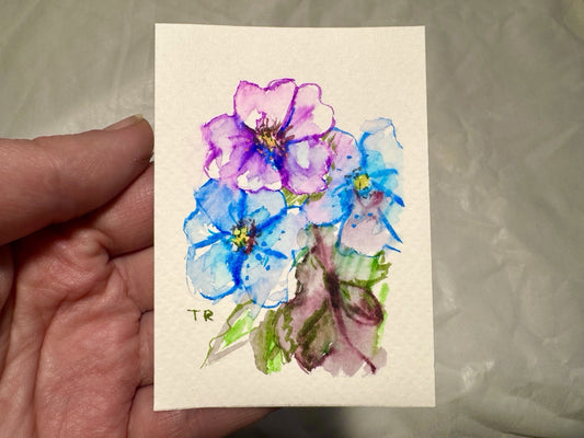 ACEO Watercolor Forget-me-nots ORIGINAL Art ATC Painting Flower Floral 2.5x3.5