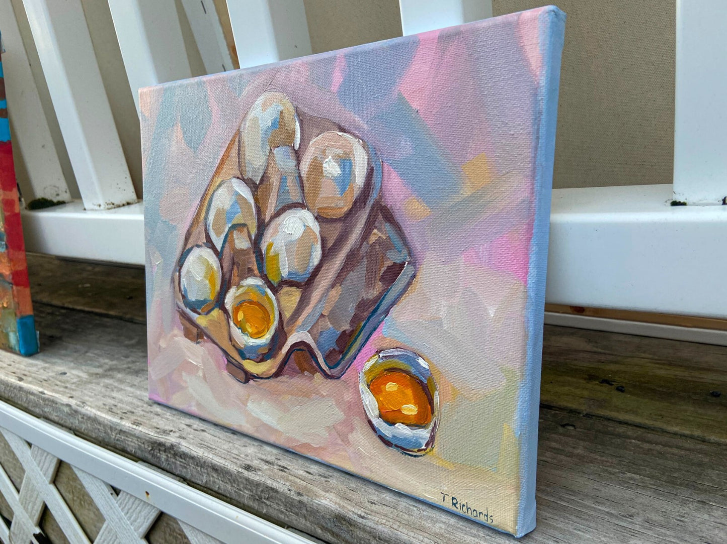 ORIGINAL art oil painting Eggs carton art still life artwork food breakfast 9x12