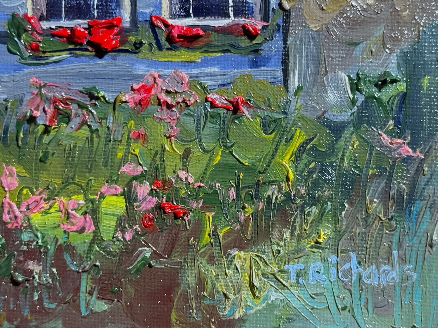 Farmhouse Oil painting ORIGINAL art Cottage House Flower Garden landscape 8x10
