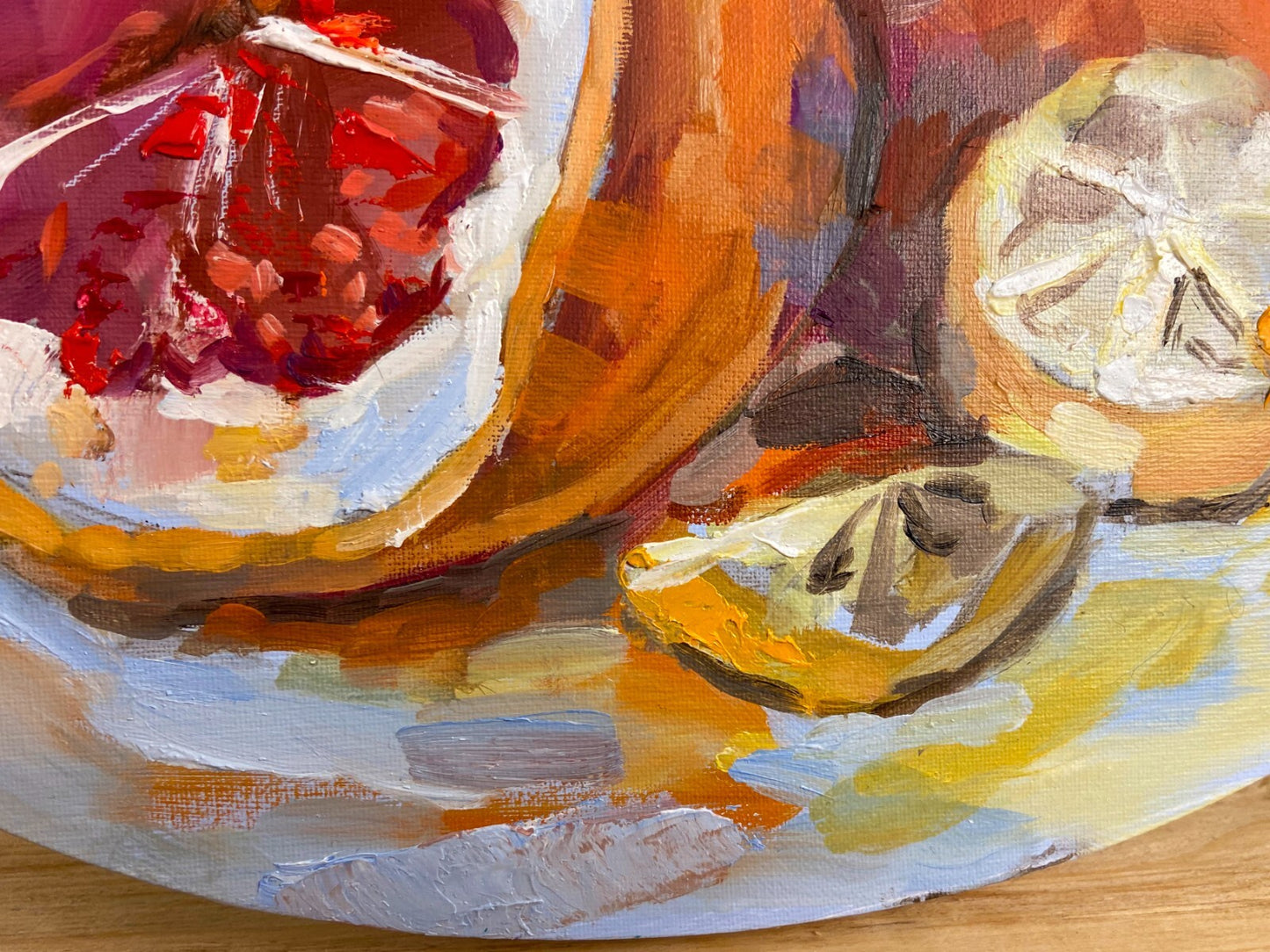 Oil painting ORIGINAL art Orange lemon fruit Citrus Oval artwork 11x14"