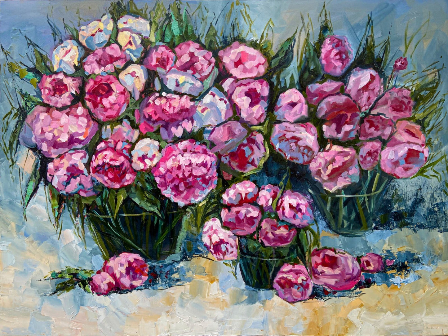 Original art oil painting Peony flower art big large artwork floral Signed 36x48