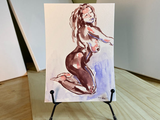 Painting WATERCOLOR ORIGINAL Art Black Woman African Naked Nude Artwork 5x7"