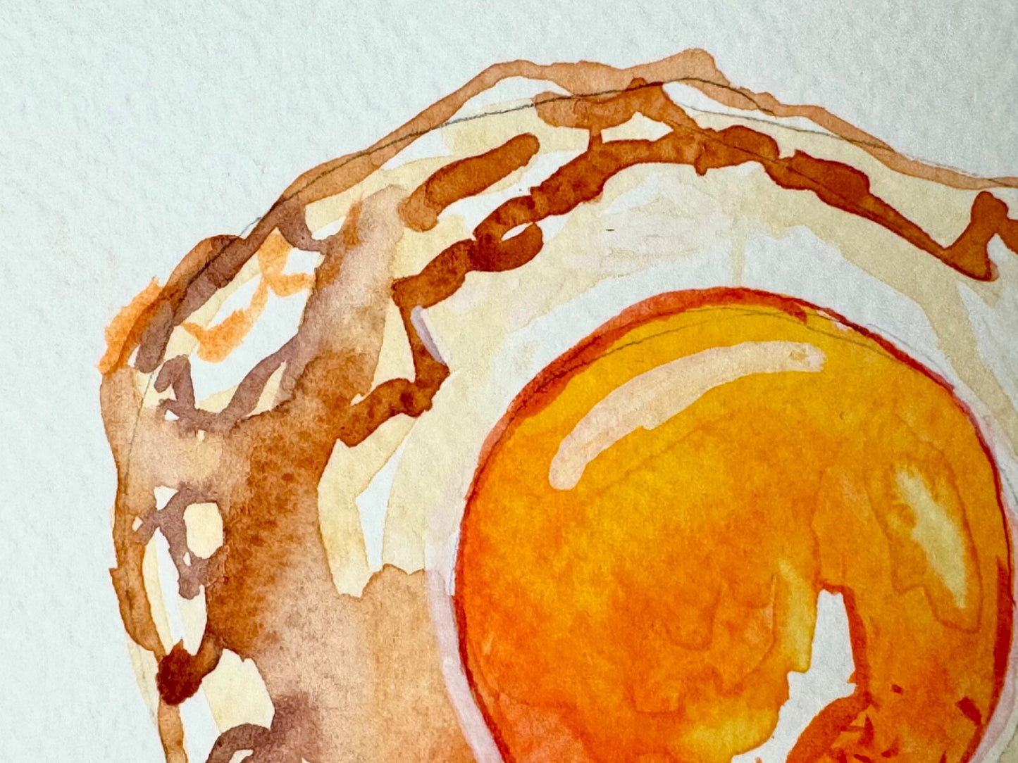 Fried egg ORIGINAL art Watercolor painting Still life food kitchen artwork 6x6"