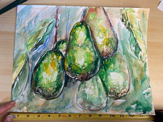 Watercolor painting ORIGINAL art Pears on branch tree Fruit food 11x14"