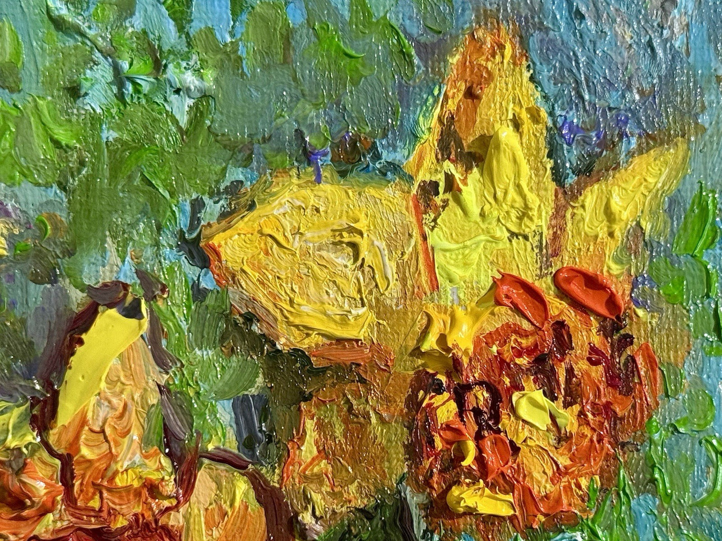 Oil painting ORIGINAL art Yellow Daffodil Flower Floral Nature Still Life 6x6”