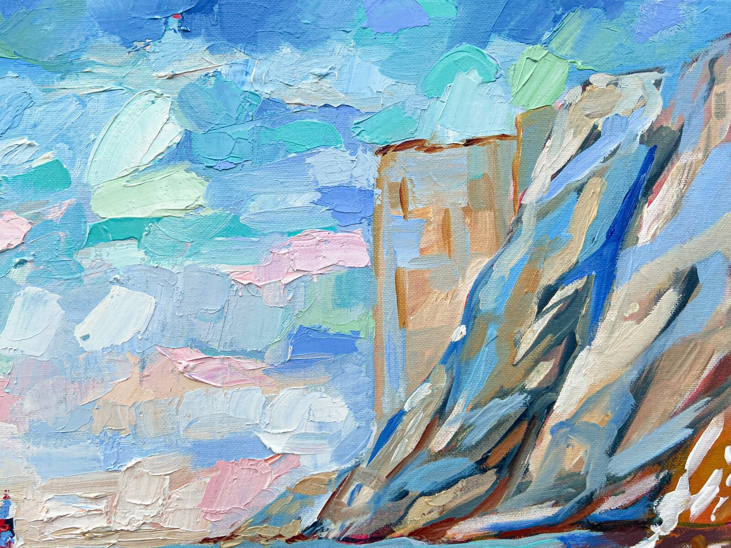 Oil painting ORIGINAL art Lighthouse Seascape ocean wave beach mountain 16x20"