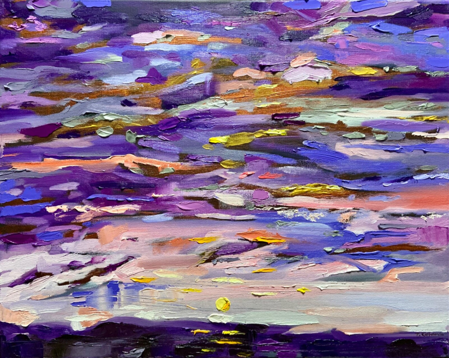 Oil painting ORIGINAL art Ocean seascape wall art Sunset night sky artwork 16x20